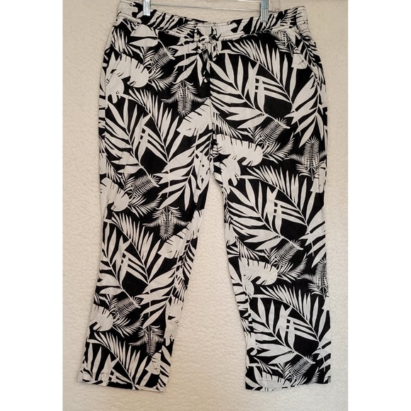 Serra Pants - Serra Womens Pants Black White Size L Linen Blend Tropical Beach Drawstring 1275